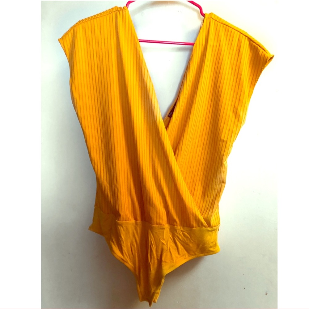 Mustard Deep V Cut Bodysuit